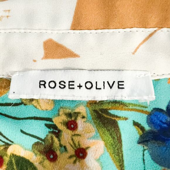 Rose + Olive Top 2X Womens Plus Size Artsy Floral Button Up Blouse Flowy Boho - Picture 4 of 6